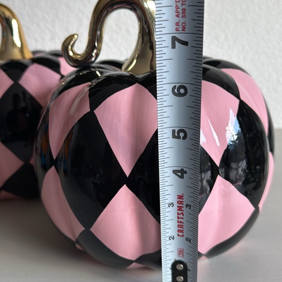Pink and Black Checkered Pumpkins with Gold Stems - Picture 3 of 3